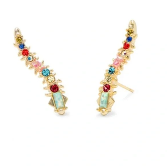 Kendra Scott Sinclair Multicolor gem mix opal Ear Climber Earrings gold - Picture 4 of 5